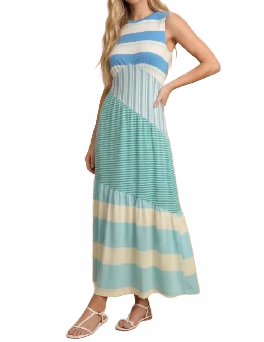 NEW J.NNA patchwork maxi dress in blue multi stripe